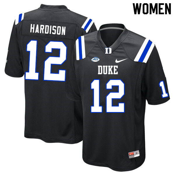 Women #12 Joe Hardison Duke Blue Devils College Football Jerseys Sale-Black - Click Image to Close